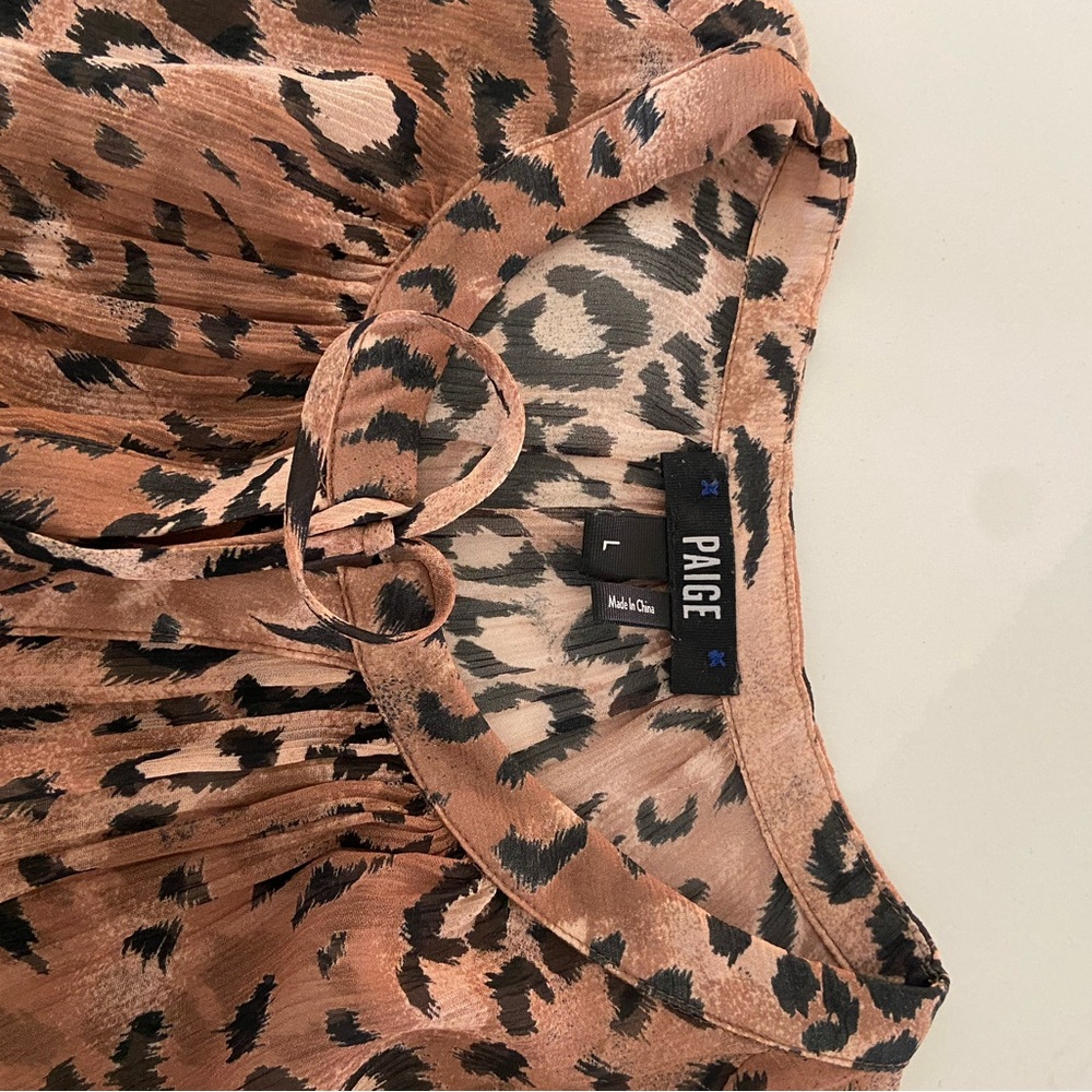 PAIGE Leopard Print Georgette Silk Blouse in Tan and Black